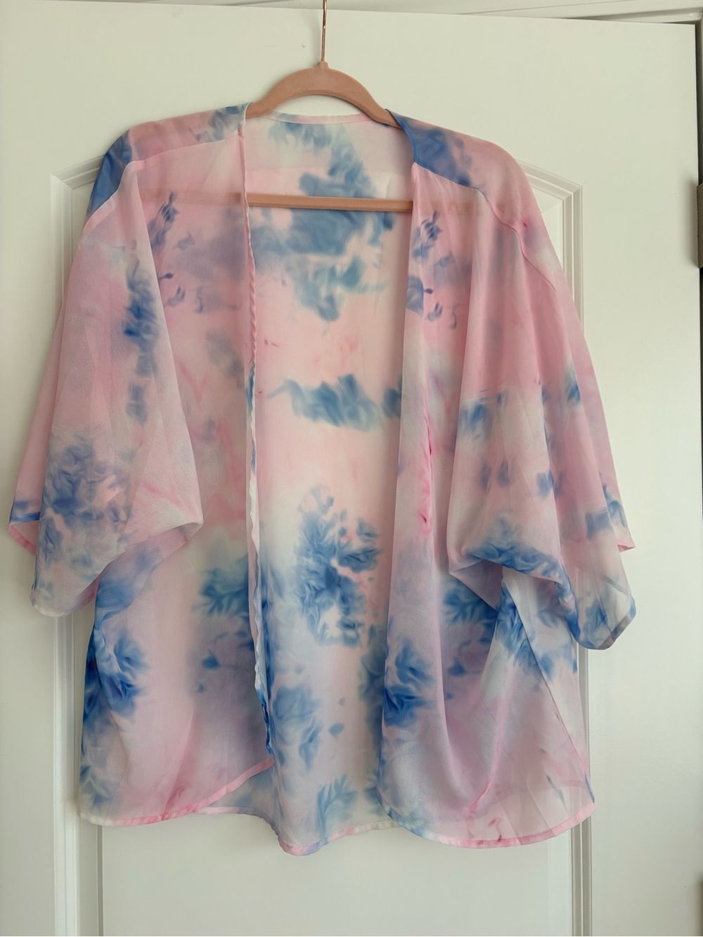 Sheer Pink & Blue Watercolor Kimono/Coverup